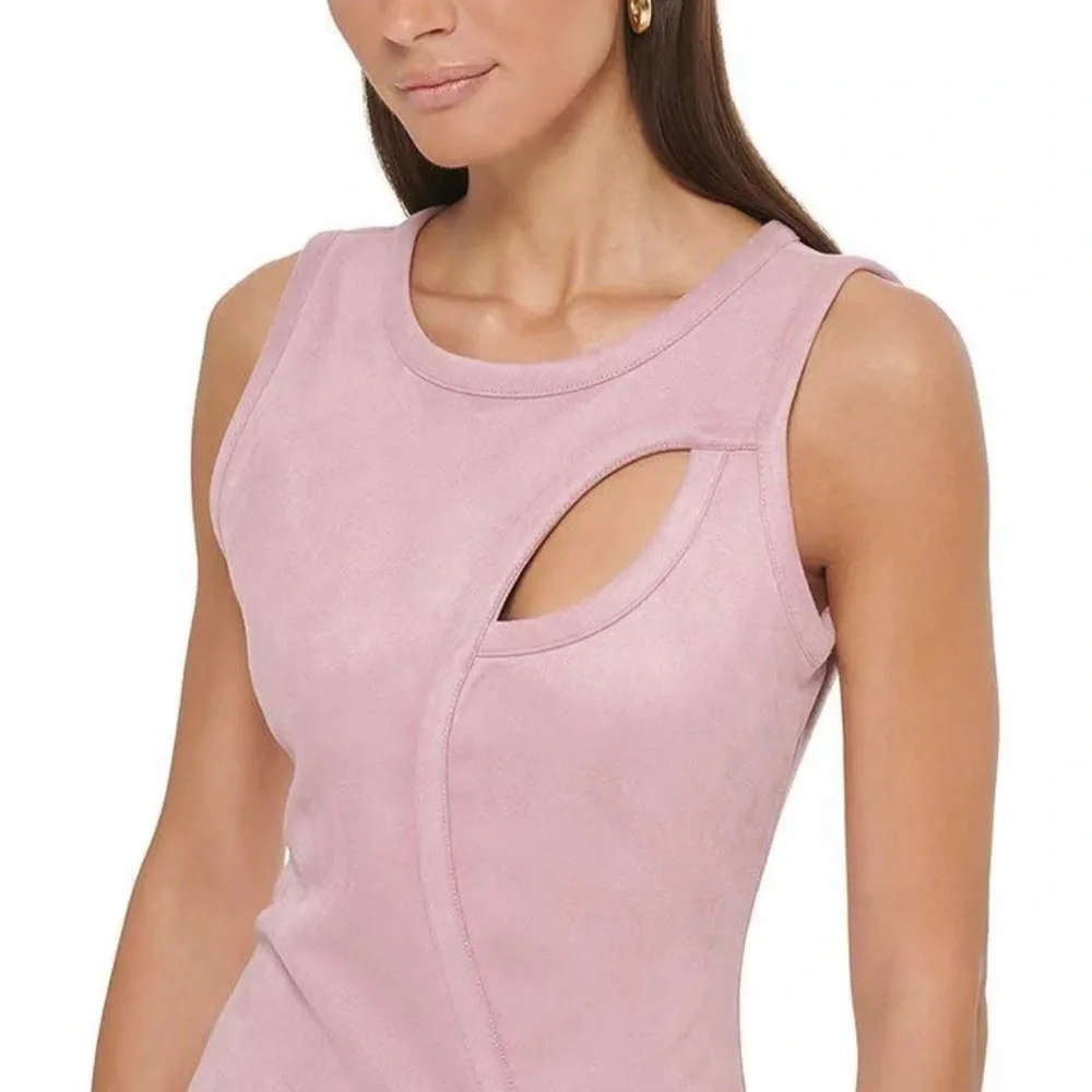 Size 16 Guess Faux Suede Sleeveless Midi Dress w/ Slit in Light Mauve - Picture 3 of 7